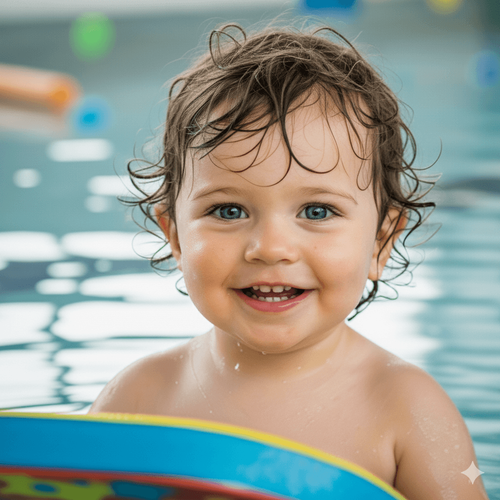 Swim Swift Coach begleitet ein Kind im Wasser