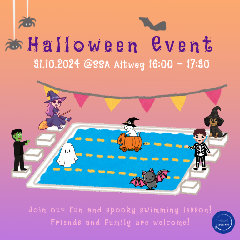 Children enjoying a Halloween-themed swimming lesson